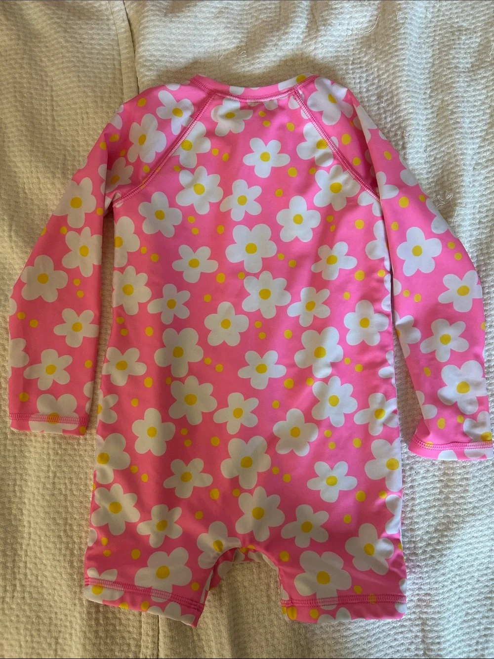 Kids Pink Floral Long-Sleeve Rash Guard Swimsuit with Yellow Zip